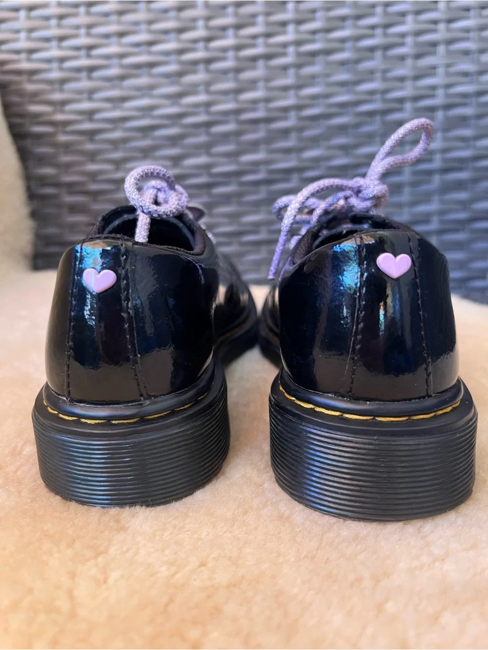 Dr Martens 1461 J Girls Oxford Shoes Sz 13 Black Patent Galaxy Shimmer Heart